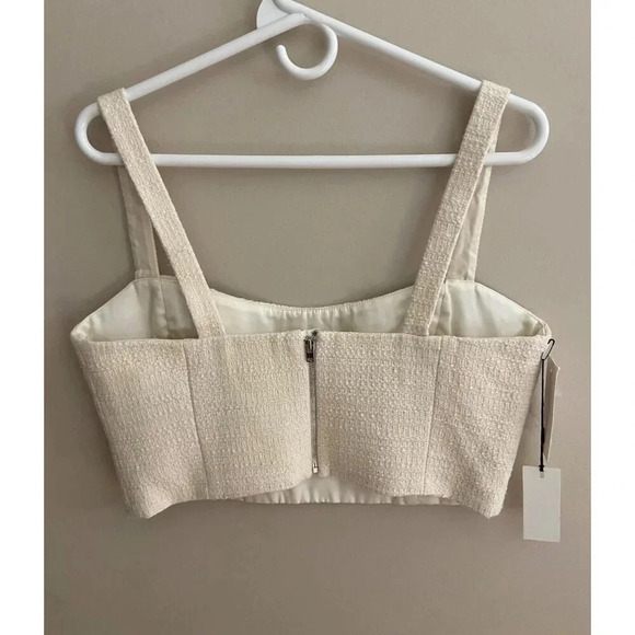 Aritzia Babaton NWT Giselle Times Ivory Tweed Fitted Cropped Bustier Top Size 10 - Picture 5 of 13